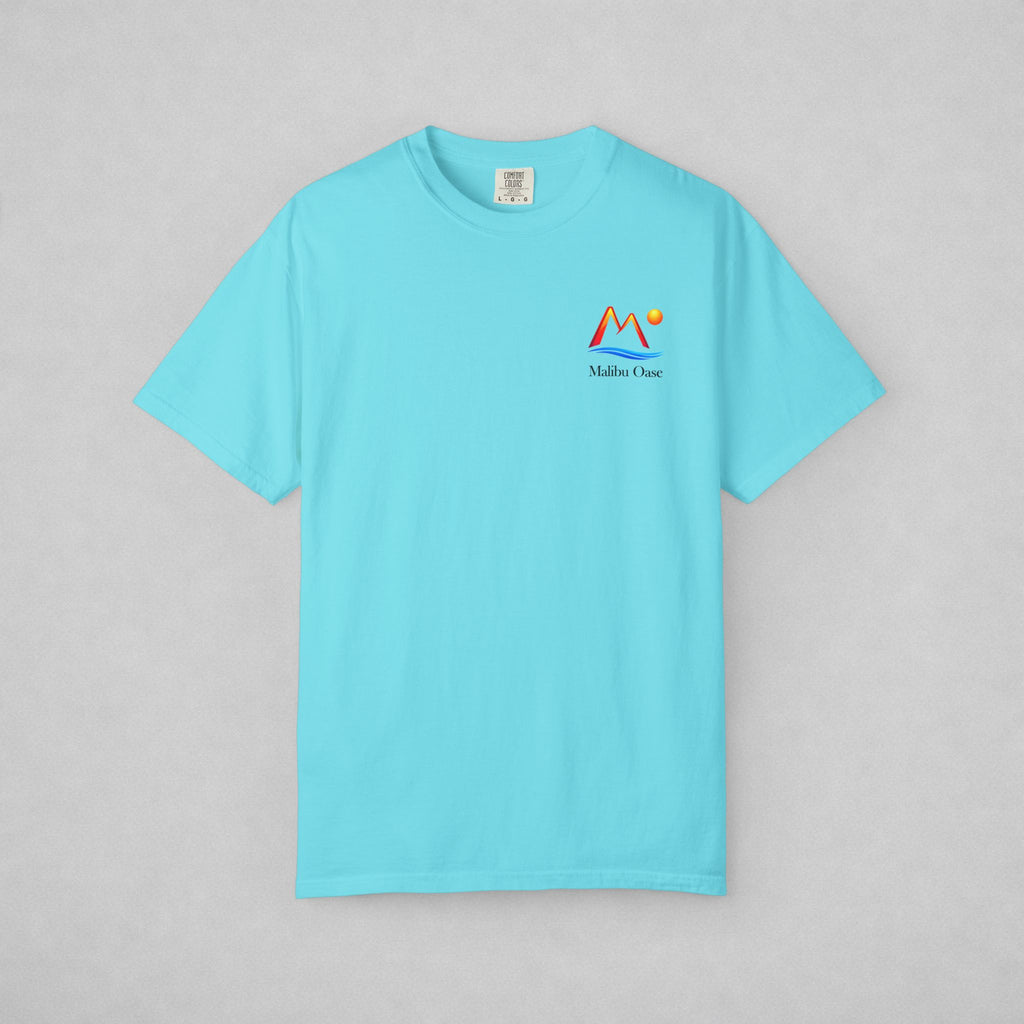 Lagoon Blue.  Full shirt with "Malibu Oase" logo.