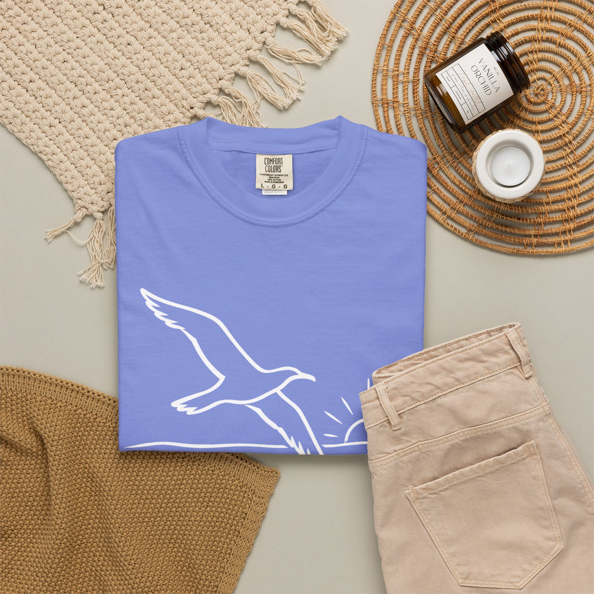 Flo Blue.  Folded shirt.