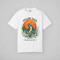 White.  T-shirt with a dolphin grabbing a fish.  Caption: No Weed. Just Fish.