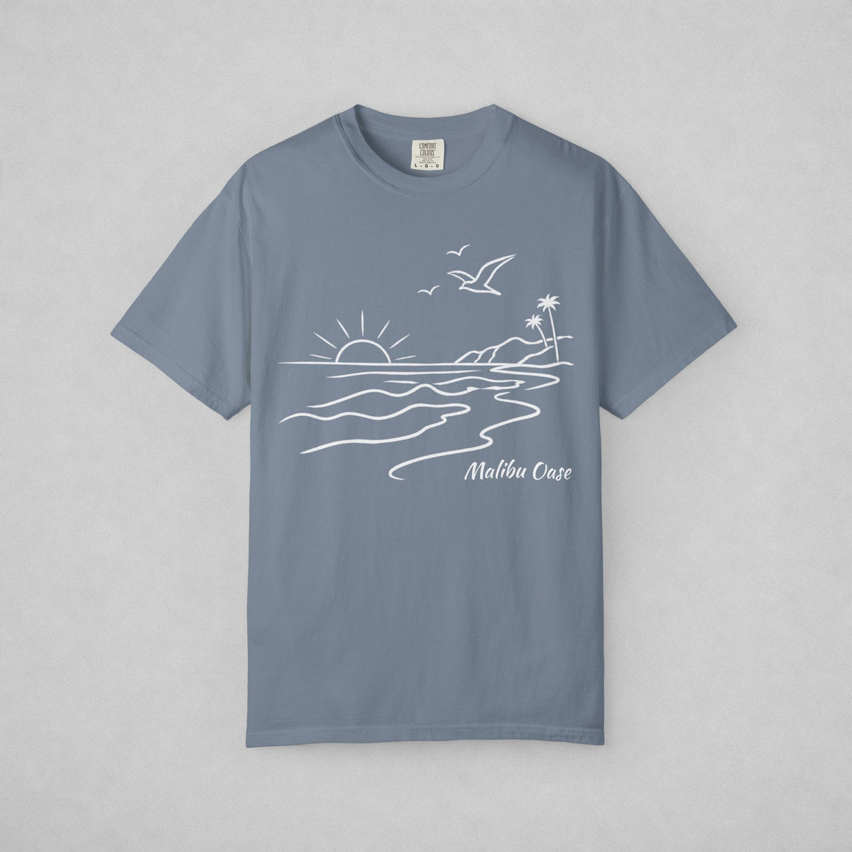 Blue Jean shirt with the text "Malibu Oase."