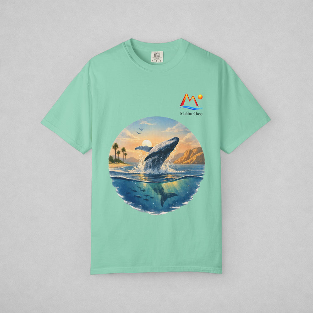 Island Reef T-shirt with breaching whale and logo.