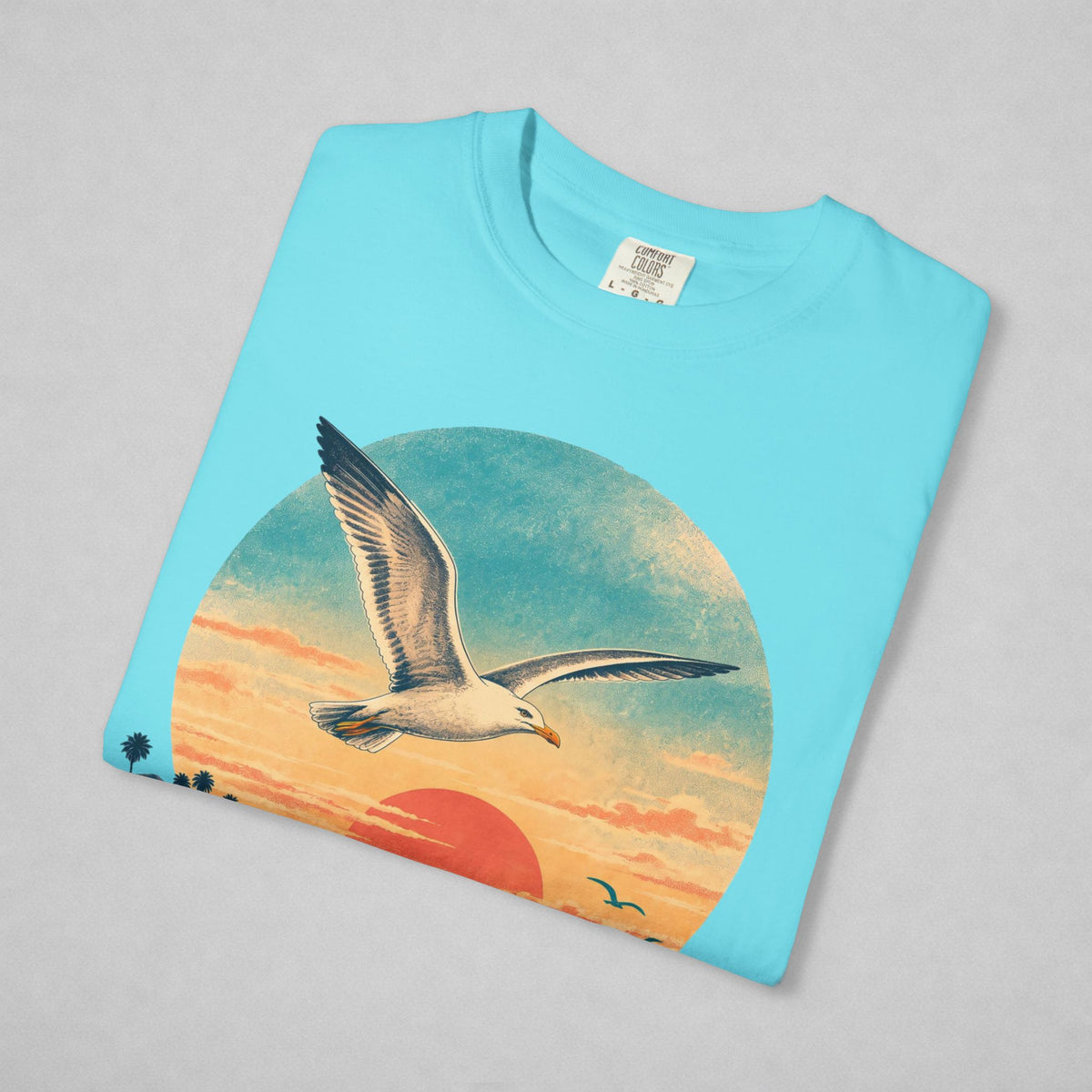 Folded Blue Lagoon T-shirt with seagull
